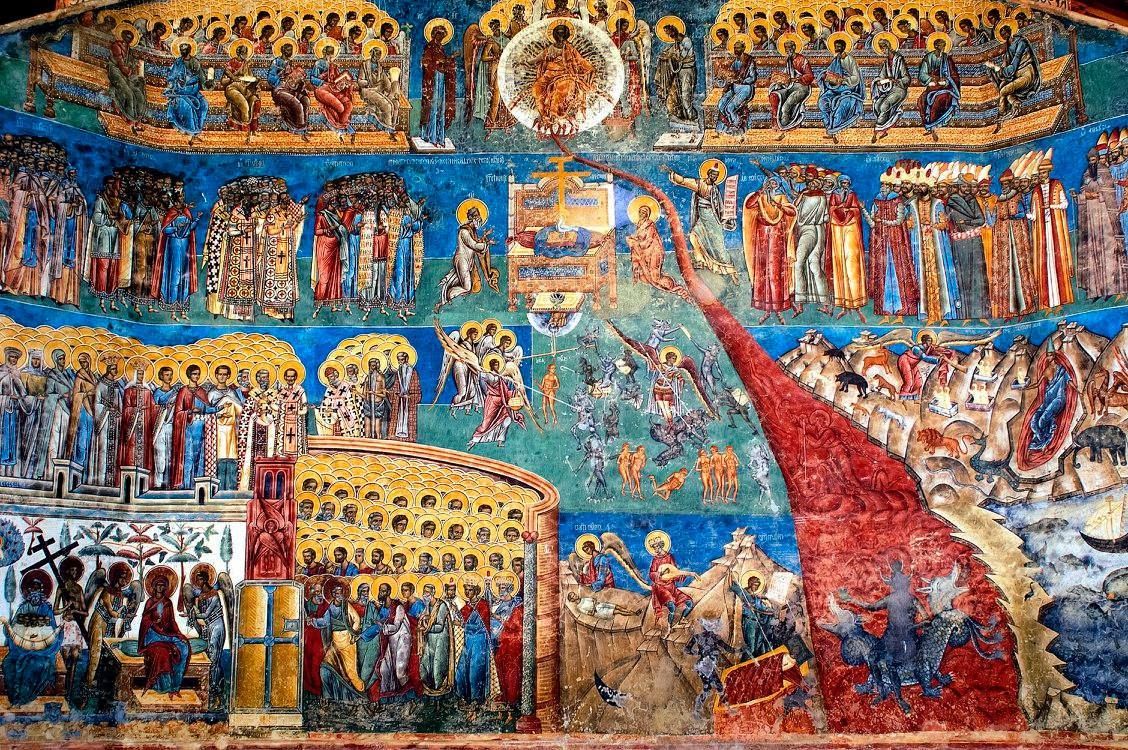 Yahwsha (and/or Jesus?) as Judge at the Last Judgment, fresco at Voroneț Monastery, Romania, showing Black Byzantine saints and apostles